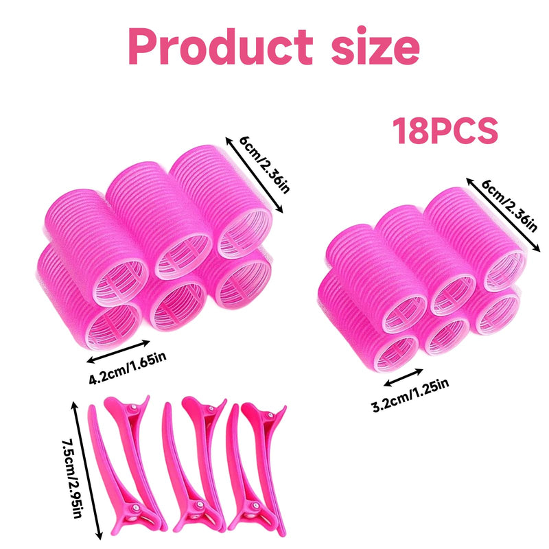  [AUSTRALIA] - 18 Pieces Rollers for Hair Volume, Velcro Rollers For Hair (Pink | Hair Rollers with Clips, Hairs Rollers with Clips for Long Medium Short Hairs Styling Hairs