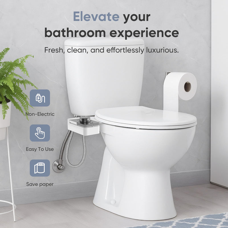 Upgrade Bidet Attachment for Toilet Seat, Adjustable Angle Dual Nozzle, Self-Cleaning, Non-Electric Bidet Attachment for Rear & Feminine Wash, Controllable Fresh Cold Water Pressure Bright Chrome