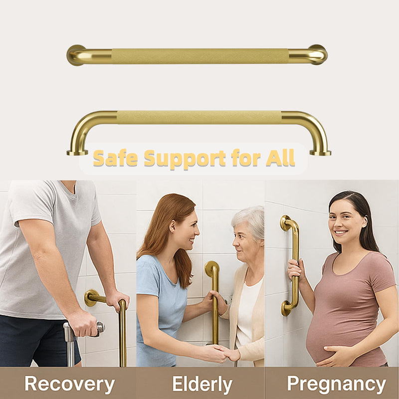 24 Inch Shower Grab Bar, Brushed Gold Bathroom Grab Bar Handle with Anti-Slip Knurled Grip, Stainless Steel Bath Balance Bar, 1.25" Diameter Bath Safety Bar Support for Seniors Elderly Pregnant 24 IN