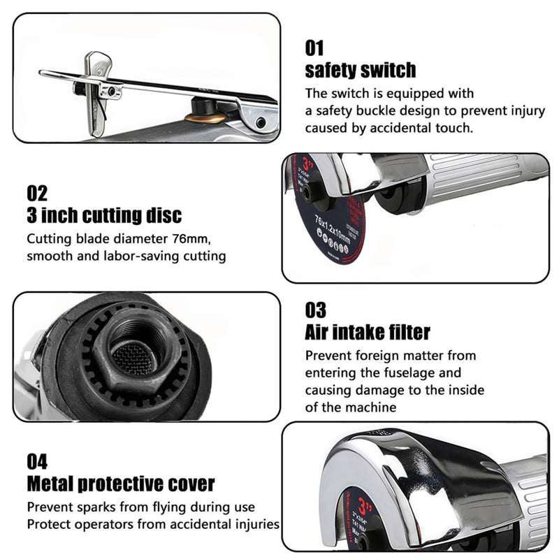 3 Inch Air Cut Off Tool with 10Pcs Cut Off Wheels | High-Speed Air Cutter, 20000RPM, Pneumatic Cutting, For Steel, Inox, PVC, Multiple Functions