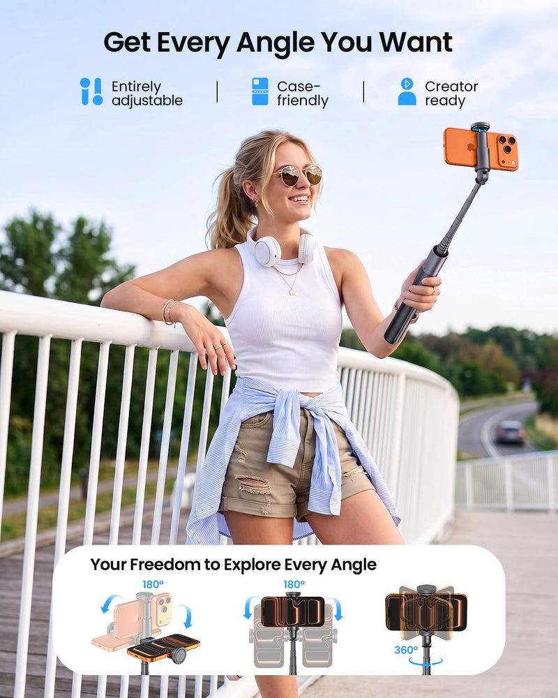 LOXP 67'' Phone Tripod with Remote, 0.01s Auto-Open for Content Creator | Selfie Stick for iPhone/ Android, Portable iPhone Tripod with Cold Shoe/ 1/4" Adapter for Travel, Vlog, Live, Golf, Video Black