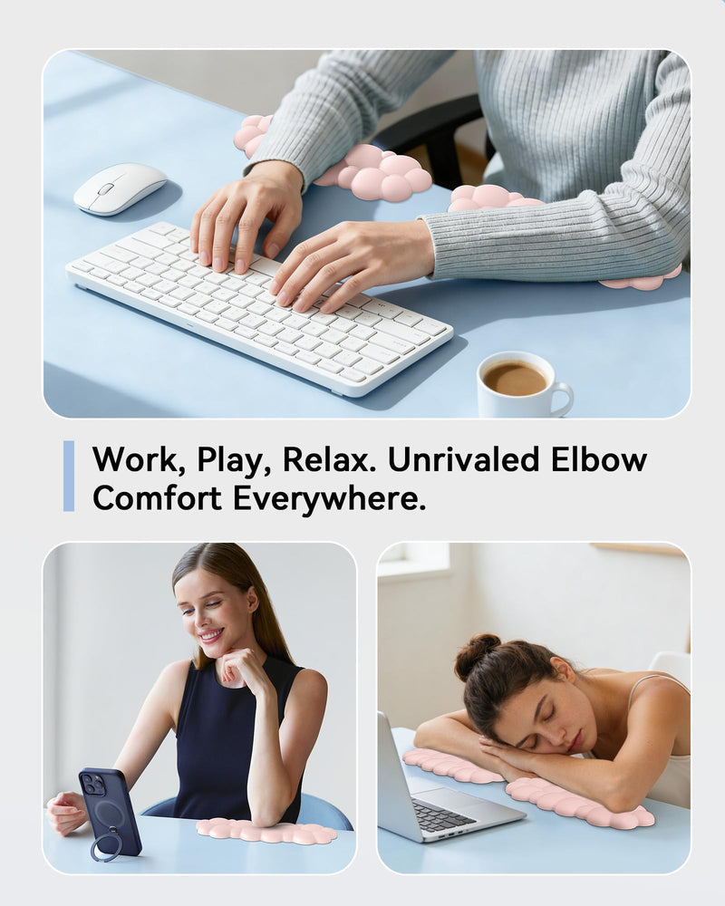 Laborio Elbow Pad for Desk, 2-Pack Cloud Elbow Rest(Pink), Edge Arm Rest | L-Shaped, Leather Surface, Memory Foam, Waterproof, Non-Slip Wrist Support Wrist Rest Pink 2 Pack