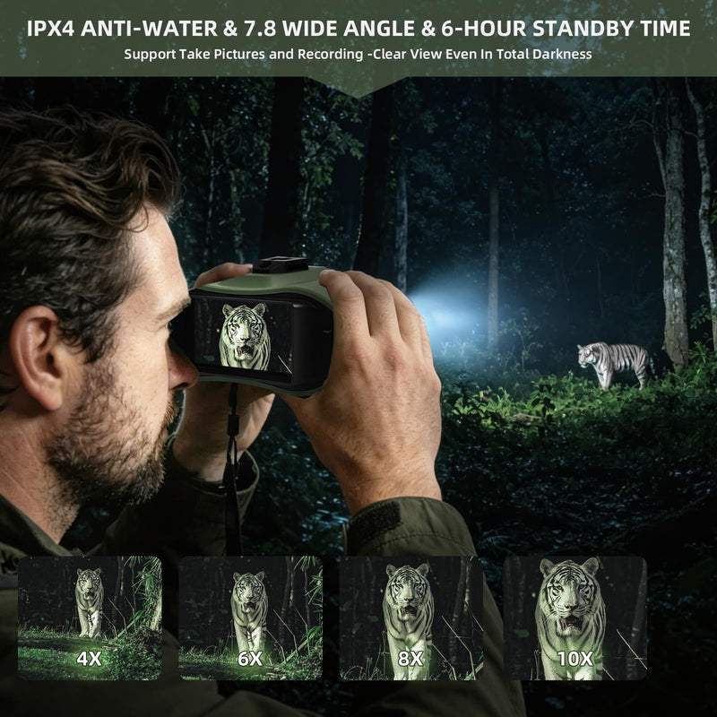 4K HD Digital Night Vision Goggles for Adults 10X Zoom Binoculars 3" LCD | 5000mAh Rechargeable Infrared NVG SD Card for Hunting Camping Fishing Hike Cool Gadgets Tactical Gear & Unique Gift for Men Green&Black