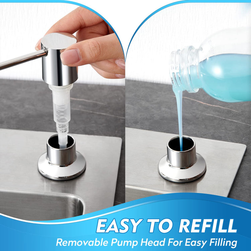 CREA Chrome Built-in Soap Dispenser for Kitchen Sink,Stainless Steel Kitchen Dish Soap Dispenser Pump,in Counter Soap Dispensers Under Sink Mouted Set 39" Tube 17oz Large Bottle Polished Chrome