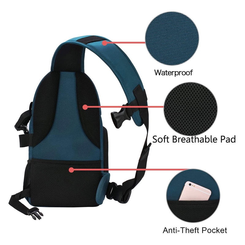 MOSISO Camera Sling Bag, DSLR/SLR/Mirrorless Camera Case Camera Backpack | Shockproof Photography Bag with Tripod Holder&Removable Modular Inserts Compatible with Canon/Nikon/Sony/Fuji, Deep Teal
