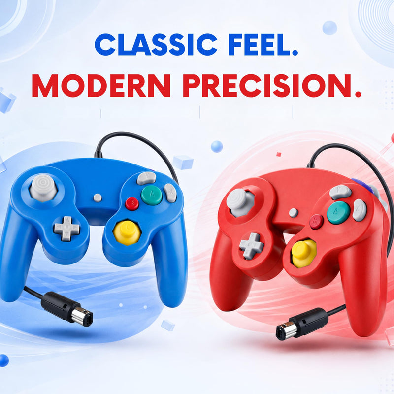 Hopevry 2 Pack Gamecube Controller | Wired Controller for Wii & Gamecube | Red & Blue Wii Classic GameCubes Controller