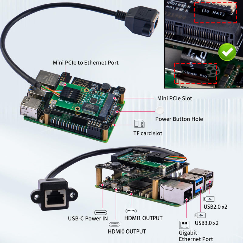 GeeekPi PCIe Express to Mini PCIe HAT M02 for Raspberry Pi 5, Support All Mini PCIe Devices Network Cards Mini PCIe Adapter