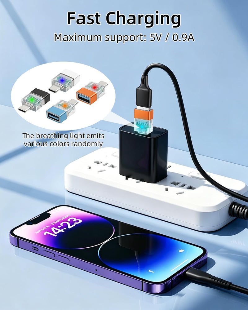 GELRHONR USB to USB C Adapter,USB 3.0 Female to Type C Male OTG Adapter with LED Indicator,Compatible with CarPlay, Smartphones, Tablets and PC,4 Pack USB F to Type C M