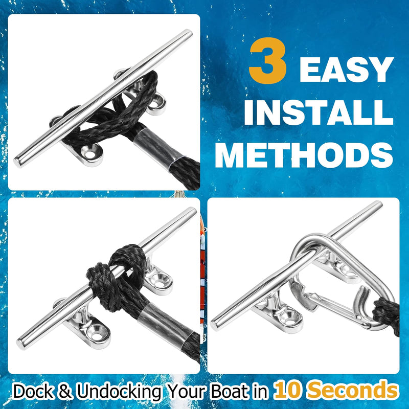 JaunniQir Bungee Dock Lines for Boats 4.3 Feet, 2 Pack Dock Lines with 316 Stainless Clips for PWC, Jet Ski, Kayak, Watercraft, Pontoon, Shock Absorbing Tie Off Downs Boat Mooring Ropes Accessories Black 4-5½ FEET 2 PACK