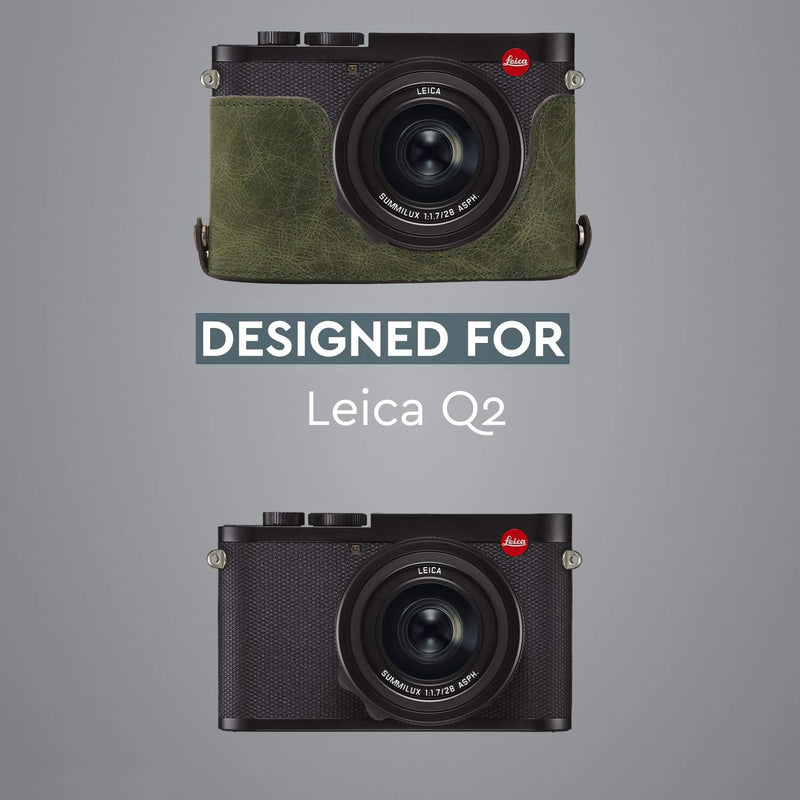 MegaGear MG1721 Ever Ready Genuine Leather Camera Half Case Compatible with Leica Q2 - Green