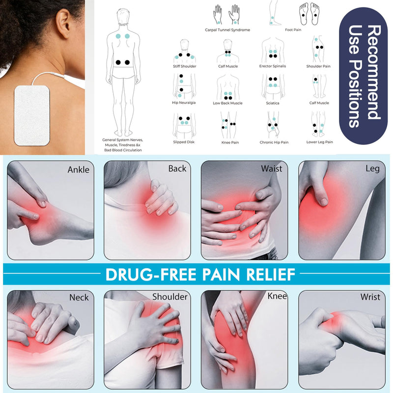 TENS Unit Electrode Pads 20 Pcs, 2" x 4" 2.0mm Pin Replacement Pads Compatible with Auvon, TENS 7000,Self-Adhesive Electrodes for Muscle Stimulator Pain Relief