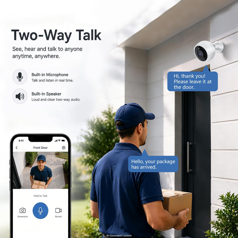 Security Cameras Wireless Outdoor, 2K Camera for Home Security | Battery Camera, Indoor Camera, Color Night Vision, 2.4G WiFi, 2-Way Talk, Siren Alarm, AI Motion Detection, 2 Pack White-2 Pack
