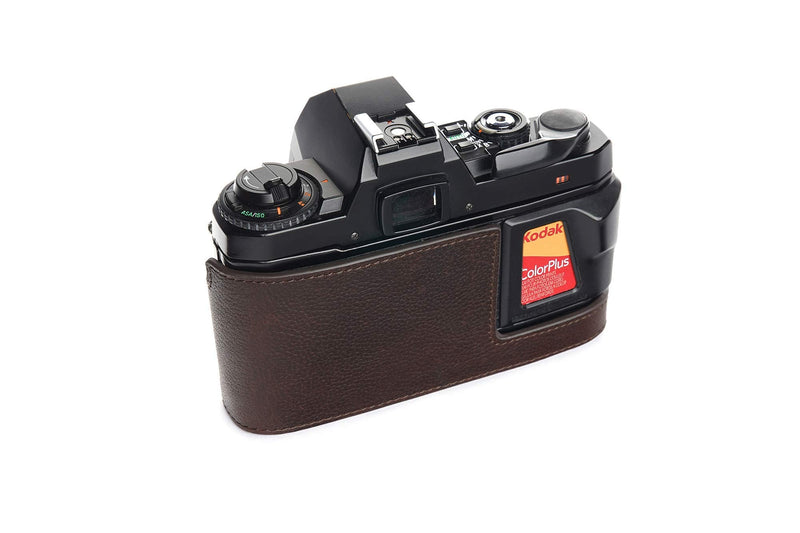 Pentax Super A Case, BolinUS Handmade Genuine Real Leather Half Camera Case Bag Cover for Pentax Super A Camera with Hand Strap (Coffee) Coffee