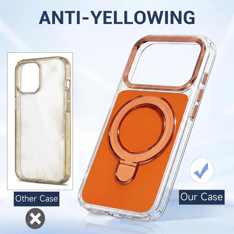 Magnetic Case for iPhone 17 Pro Max Ring Kickstand&Screen Protector, Orange | Durable Anti-Yellow Magnetic Case, Clear Bumper, Metal Ring Kickstand, Drop-proof, Fits MagSafe, Includes HD Screen Protector