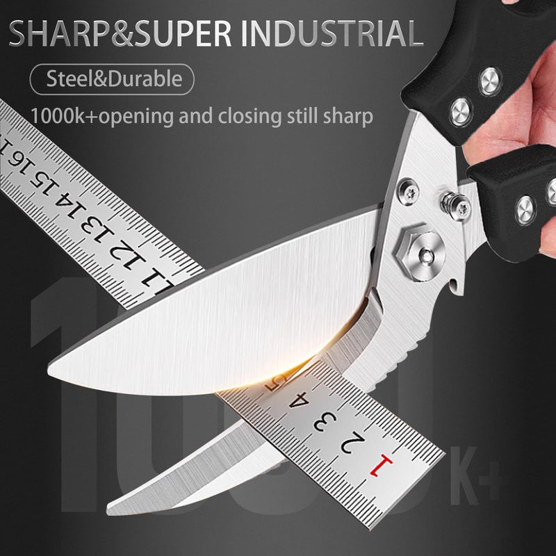 Professional Heavy Duty Kitchen Shears for Food – All in one Stainless Steel Chicken Shears Cut Bones, Meat, Fish Scales, Bottle Opener, Dishwasher Safe, Gift for Christmas Thanksgiving，Black Red Black Red