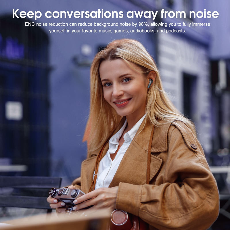 Wireless Earbuds Bluetooth 5.4 in Ear Earbuds HiFi Stereo Headphones, Black | 4 ENC Noise Cancelling Mic, 45H, LED Display, IP7 Waterproof Ear Buds for Android/iOS, Earphones for Phone Sports