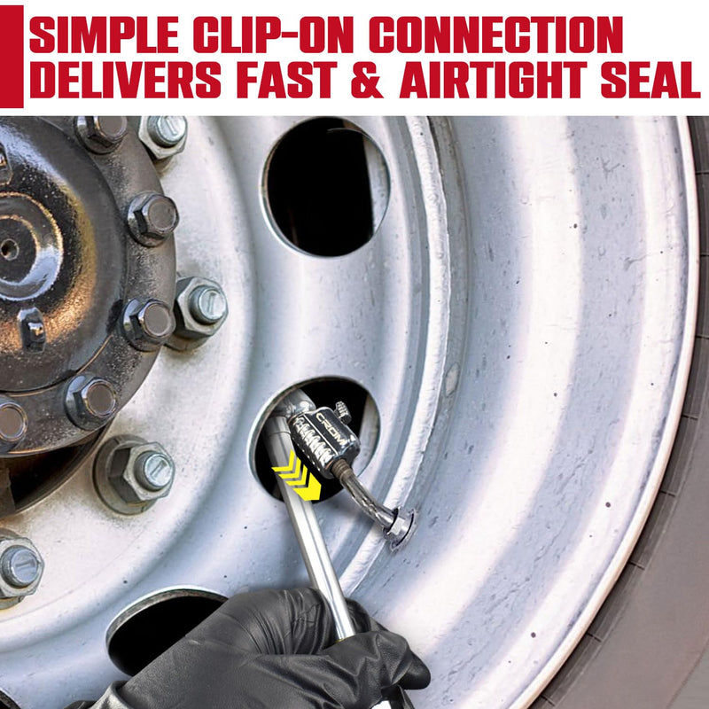 CROM Air Chuck Tire Inflator – Lock-On Chuck with 1/4-Inch F NPT Open Flow, for Dually Trucks RV Bicycle Car Semi, Includes Schrader Adapter (Extension 7 Inch) Extension 7 Inch