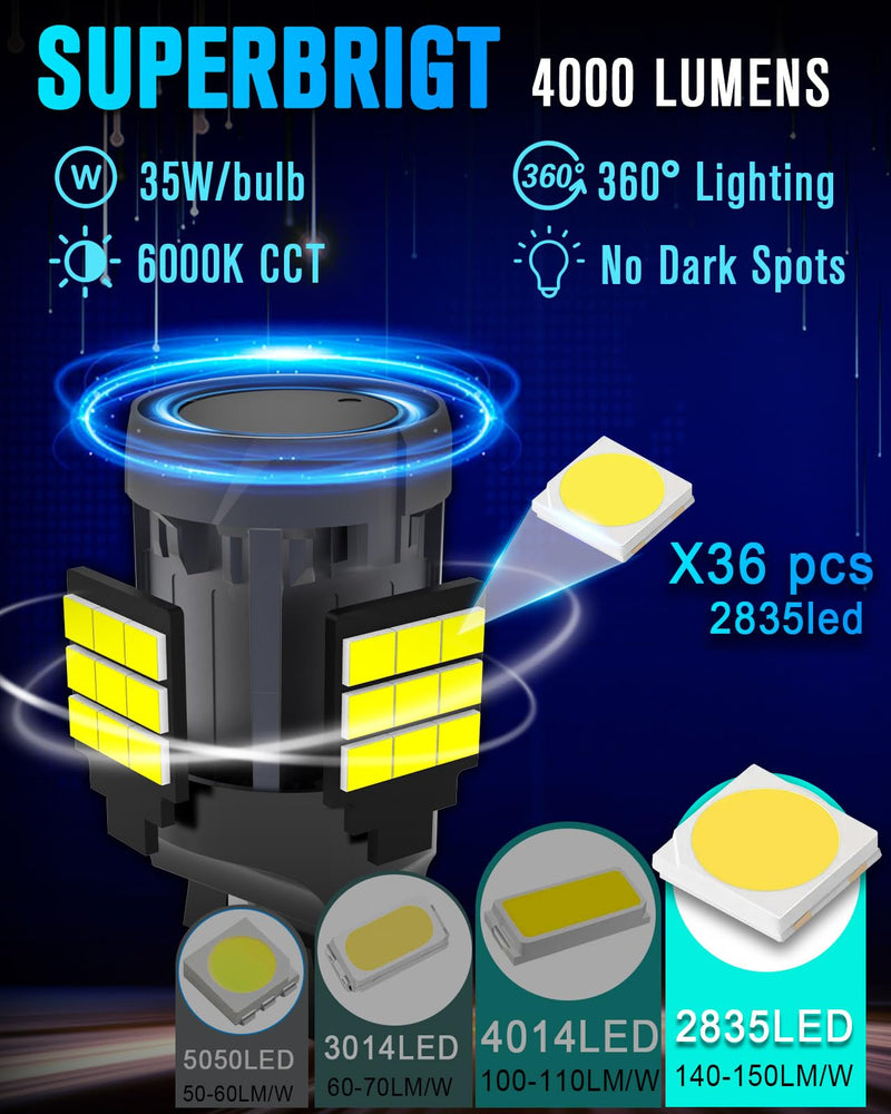 7443 7440 LED Bulb With Built in Resistor for Reverse Backup Lights Canbus Error Free,6000K White 7441 7444 W21W LED Bulb White for Tail Lights Parking Daytime Running Light(2pcs) 7440/7443