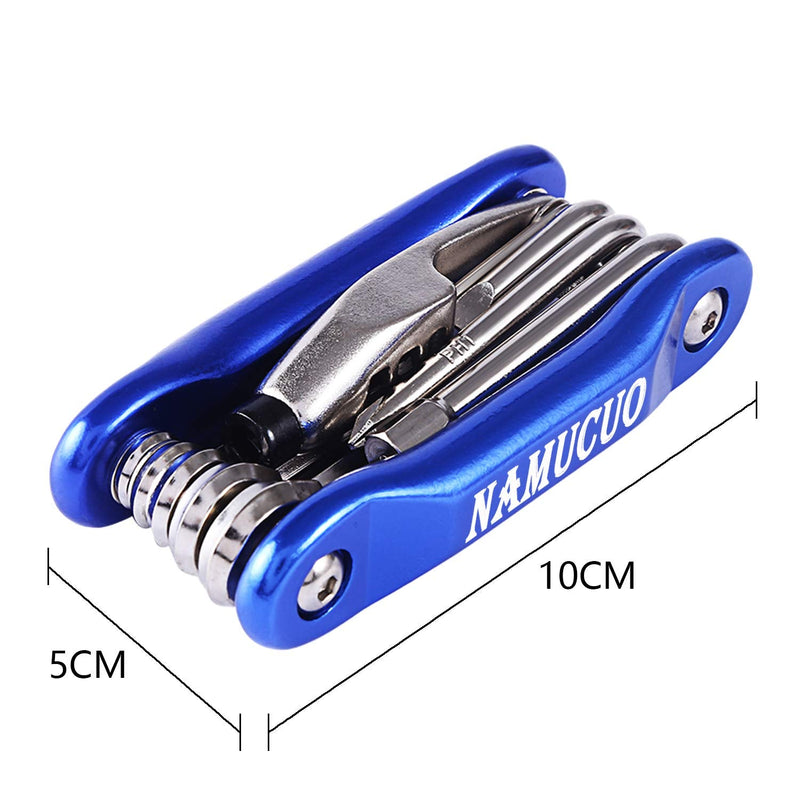 YBEKI 10-in-1 Bike Repair Kit with, 3-in-1 Tire Levers, Glueless Patches, Multifunctional Bone Wrench & Waterproof Saddle Bag | Compact Bicycle Multi-Tool Kit for Emergency Roadside Repairs Blue Tool Kits 10 in 1 + Bag