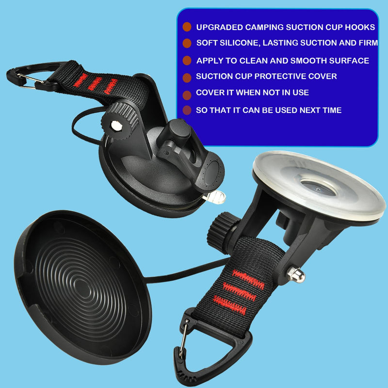 4PCS Heavy Duty Suction Cups Anchor with Hooks, Outdoor Strong Suction Camper Accessories for Camping Tarp Accessory Car Side Awning Trap Tie Down.