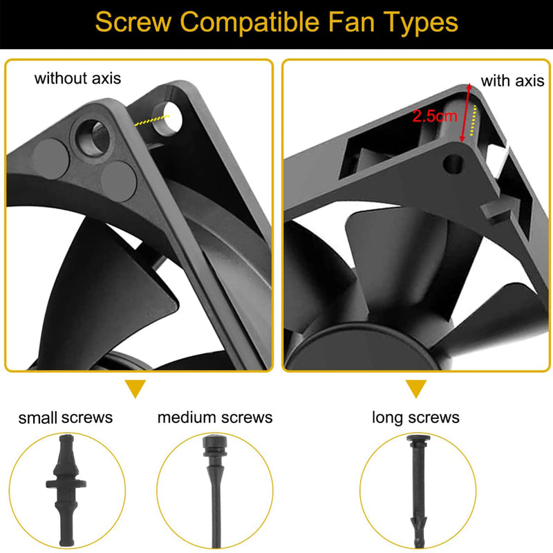 20PCS Computer Case Fans PC Cooling Fan Mount Screws, CPU Fan Mounting Pin Rivet Black Soft Rubber Reducing Noise Anti-Vibration Screws 65mm/2.56in Large