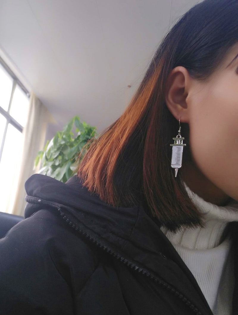 Stethoscope Syringe Dangle Earrings for Doctor Nurse Medical Students Gift Silver
