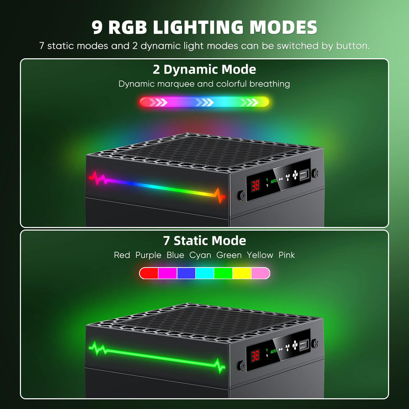Auto Cooling Fan for Xbox Series X with LED Temperature Display&9 RGB Light | Smart Thermally-Adjustable Cooling System for Xbox Series X, 9 Lighting Modes, Cooler&Light Switch, Headset Hook, USB Port