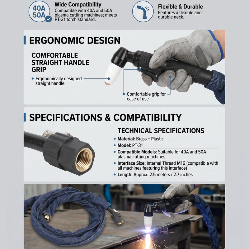 Plasma Cutter Torch PT-31 Straight Handle Replacement Air Cutting Gun Head for 40A 50A Plasma Cutter Machine