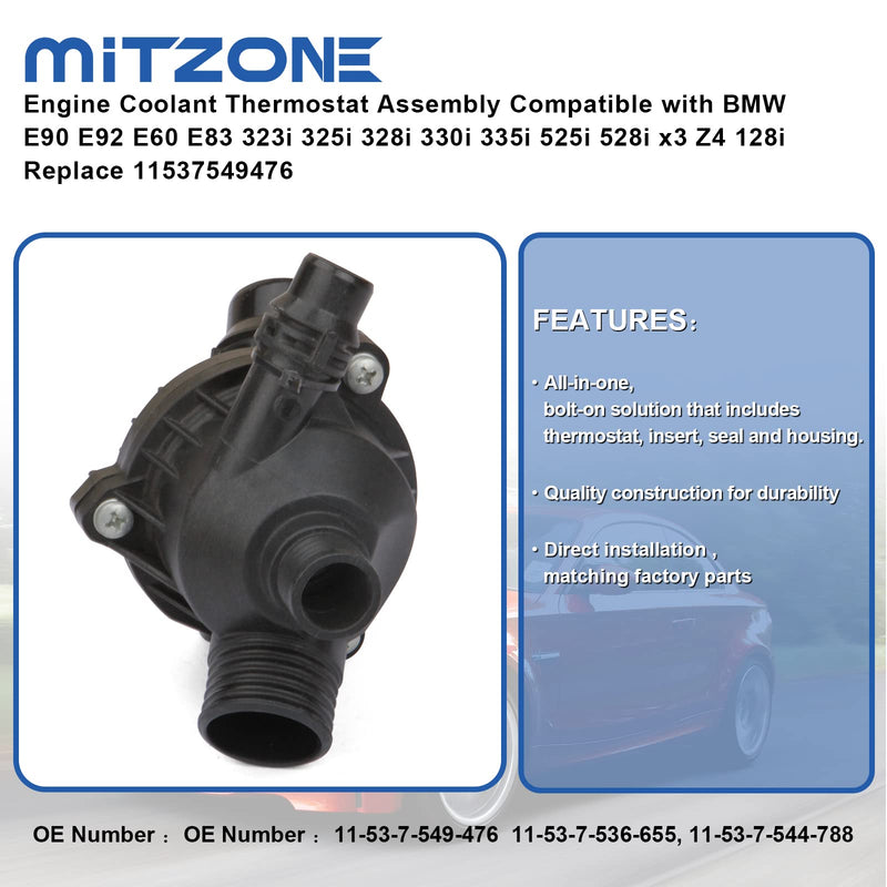 MITZONE Engine Coolant Thermostat Assembly Compatible with BMW E90 E92 E60 E83 323i 325i 328i 330i 335i 525i 528i x3 Z4 128i Replace 11537549476 White(Upgrade Aluminum)