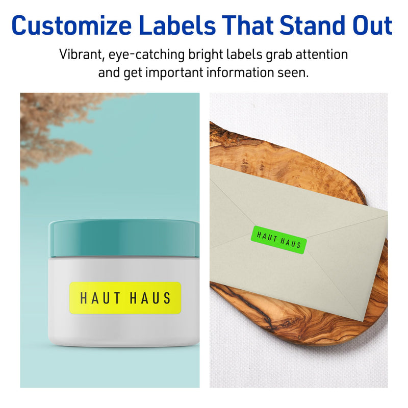 Avery Printable Labels with Sure Feed, 1" x 2-5/8", Assorted Neon Colors (Green, Magenta, and Yellow), Removable Adhesive, Laser & Inkjet Compatible, 360 Blank Labels Total (6479) 1"H x 2 5/8"W