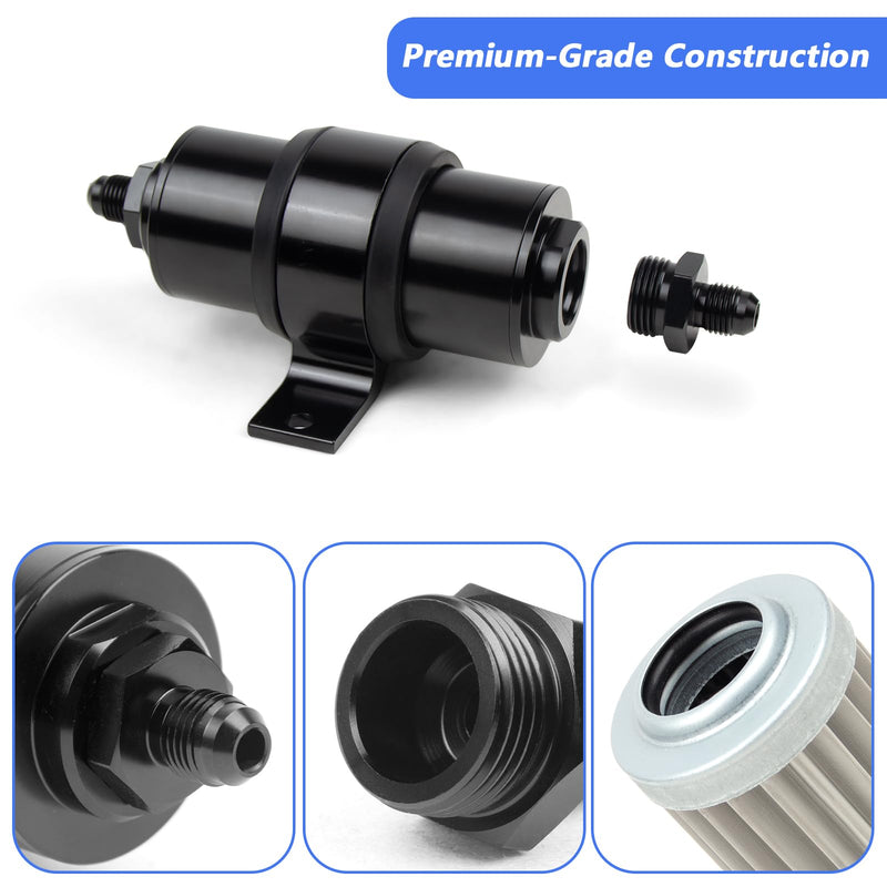 10 Micron Inline Fuel Filter with 6AN 8AN 10AN Adapter(6pcs), Barb 1/2", 3/8", 5/16" Fitting Adapter (6pcs),Bracket Clamp 50MM Universal, 10 Micron Filter Element Replacement 10 Micron 15pcs