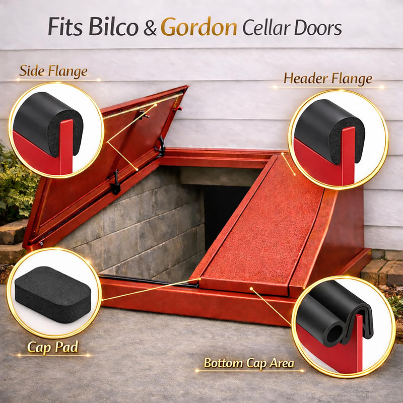 Basement Door Seal Kit for Bilco & Gordon – Replacement Weatherstrip Set with U-Shaped Gasket, Bulb Trim & Cap Seal Pads, Fits Cellar Metal Doors 22.3FT+4.75FT