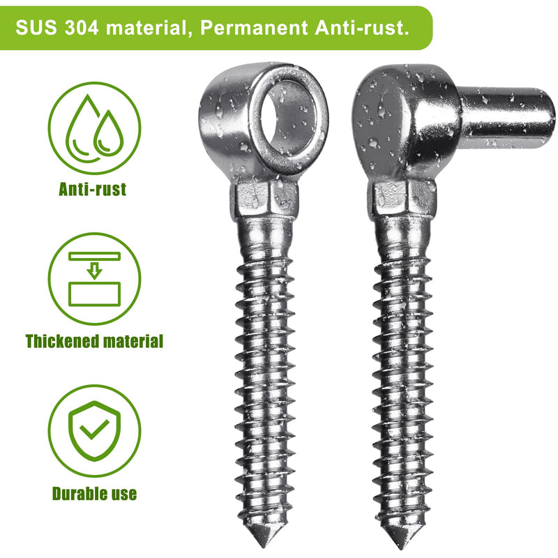 Insaga Cast 304 Stainless Steel Gate Hinges 2Pack Lag Screw Hinge for Farm M16 Hook and Eye Hinges, Partial Thread Gate Hinge Bolts for Wood Cattle Livestock Gate for Fence M16 Hook and Eye Hinge-2Pair
