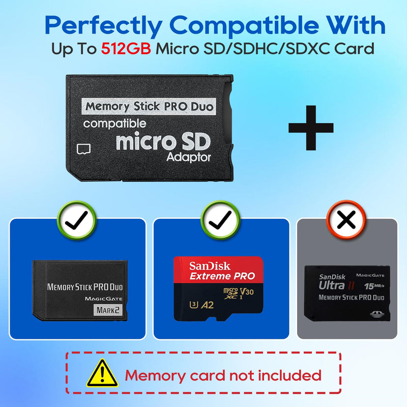 Memory Stick PRO Duo Adapter, Micro SD/SDHC/SDXC to Memory Stick PRO Duo MagicGate Card Compatible with Sony Camera, Handycam, cell phone & PSP 1000/2000/ 3000 Single Slot