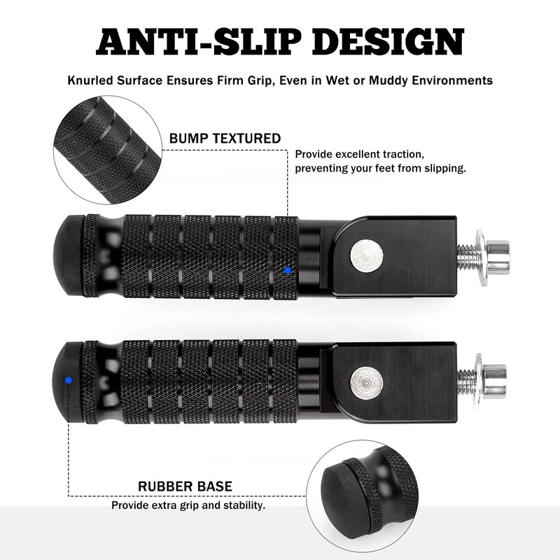 XINGWU M8 Motorcycle Foot Pegs 90 Degree Foldable Bike Pegs CNC Anti-Skid Universal for Super 73 Yamaha Honda Suzuki Aprilia Electric Car Motorbike Scooter Mini Bike Ebike Dirt Bike Go Kart (Black) Black