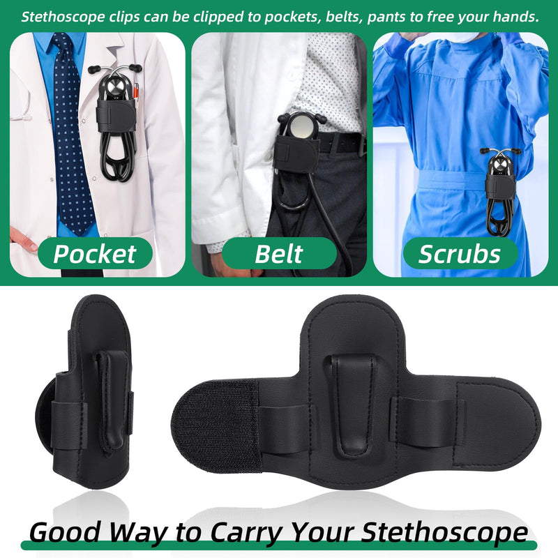 Stethoscope Holder Clip -PU Black Leather Stethoscope Clip | for Scrubs, White Coats, Belts