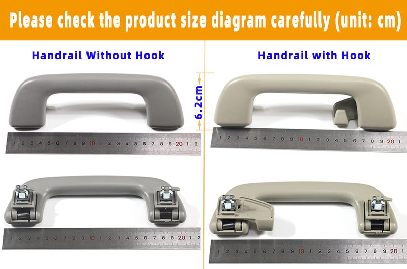 Auto Roof Pull Handle Grab Rail Grey with Hook LH=RH Universal for Toyota for Corolla for Rav4 Yaris Vios OEM:74610-52020 (Front Handrail Without Hook(Gray) 1Pcs) Front Handrail Without Hook(Gray)1Pcs