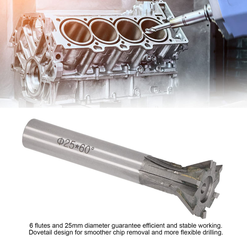 25mm Dovetail Milling Cutter, 6 Flute Carbide End Mill, 60 Degree Straight Shank for Ferrous and Nonferrous Metals
