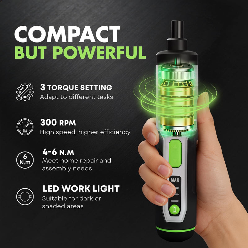 Electric Screwdriver Cordless Power Screwdrivers Set Tool Kit 10 Bits 3 Torque Settings LED Work Light Rechargeable for Furniture Bike Repair Tool 10 Bits No Case