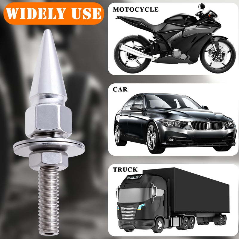 4Pcs Spike License Plate Screw Fasteners Kit, Decorative Anti-Theft Stainless Steel & Aluminum Alloy Frame Bolts Fits Most Vehicles, Trucks, and Motorcycles(Silver) 4 pcs Spike - Silver