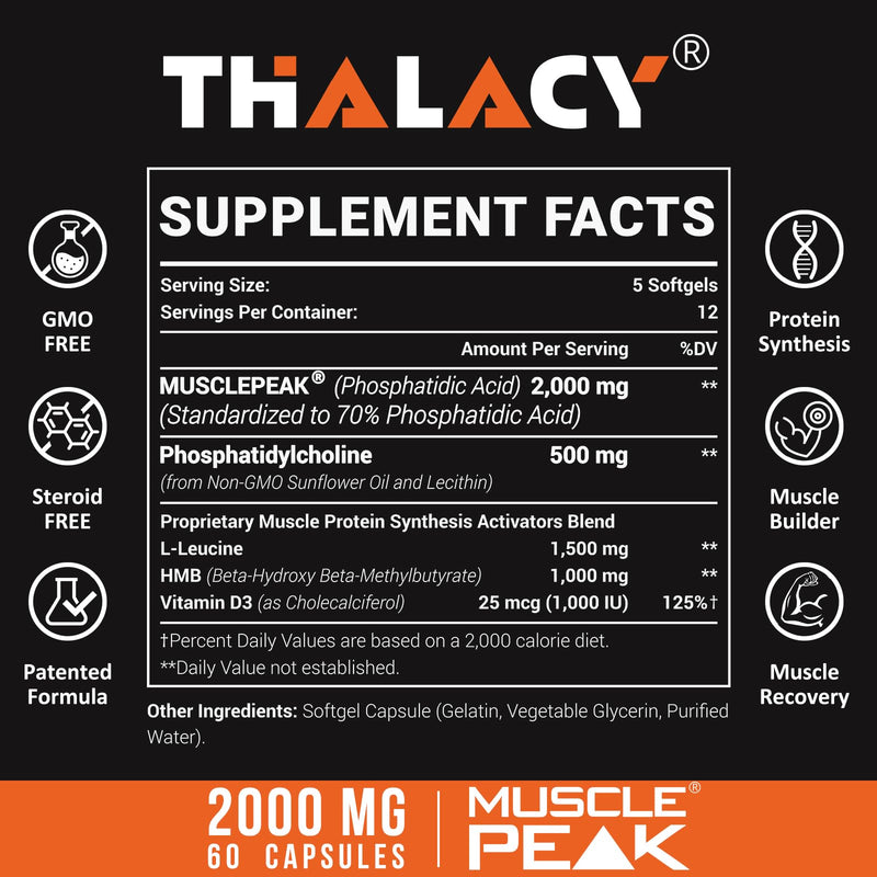 2000mg Liposomal Phosphatidic Acid Muscle Builder (PA), High Absorption Muscle Building Supplements for Men & Women | Muscle Gainer, mTOR Protein Synthesis & Lean Muscle, Strength,60 Capsules 1 Count (Pack of 60)