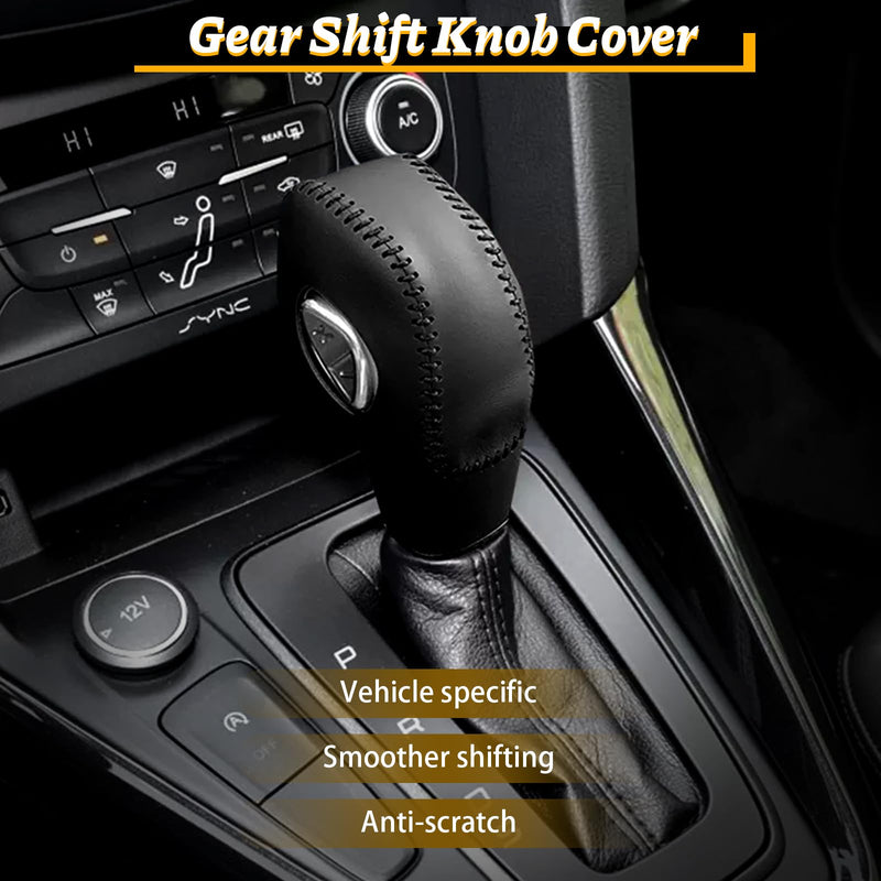 Car Gear Shift Cover Leather for Ford Fusion/Escape/Edge/Focus/Fiesta/Transit/EcoSport/C-Max Automatic Gear Shift Knob Cover Protector Trim Vehicle Interior Accessories(Black) Black
