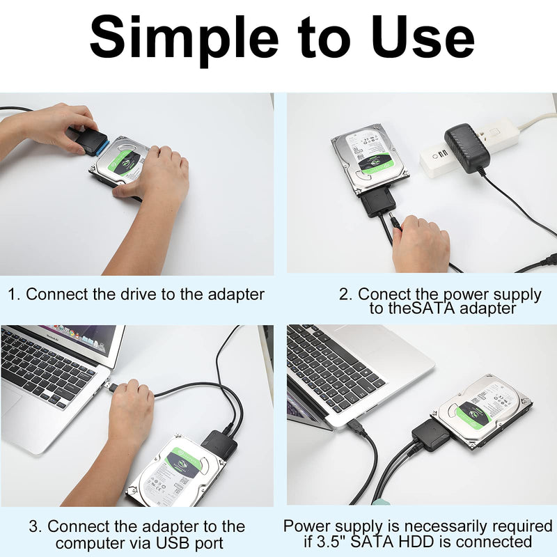 SATA to USB 3.0 Adapter, External Hard Drive Converter Cable for 2.5" 3.5" HDD, SSD with Power Supply for SATA 3.5 SSD HDD