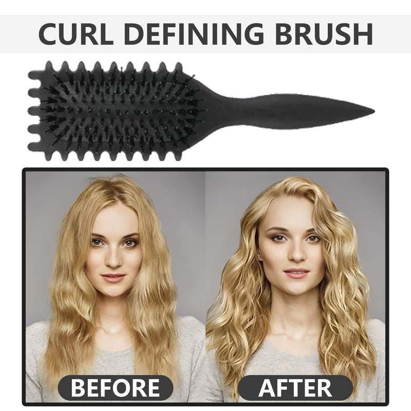 Curl Brush, Curl Defining Brush for Natural Curly Hair, Detangling Styling Brush for Women Girls, Heat Resistant Curling Roller Comb for Frizz Control and Shaping Curls (black) black