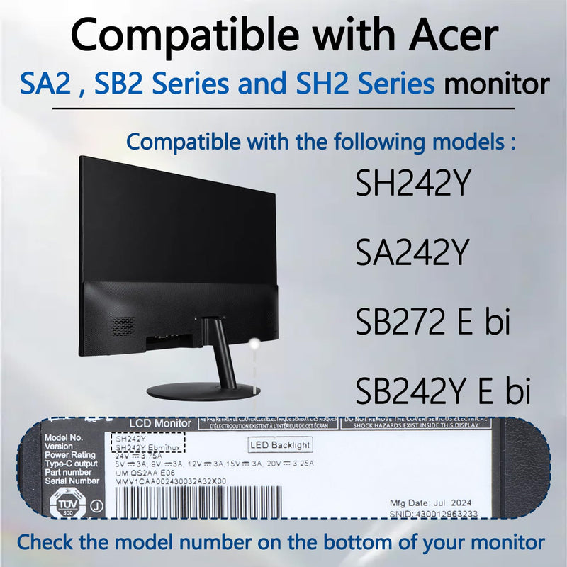 SB242Y VESA Adapter Compatible with Acer SA2,SB2 and SH2 Series Monitor | (Fits SA242y , SB242Y E bi , SB272 E bi , SH242y) - 75x75 to 100x100 Wall Mount Bracket