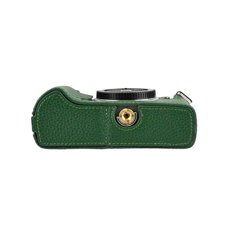 OM-5 Mark II Case, Litchi Handmade Genuine Real Leather Half Camera Case Bag Cover for Olympus System OM-5 Mark II Bottom Opening Version + Neck Strap (Green) Green