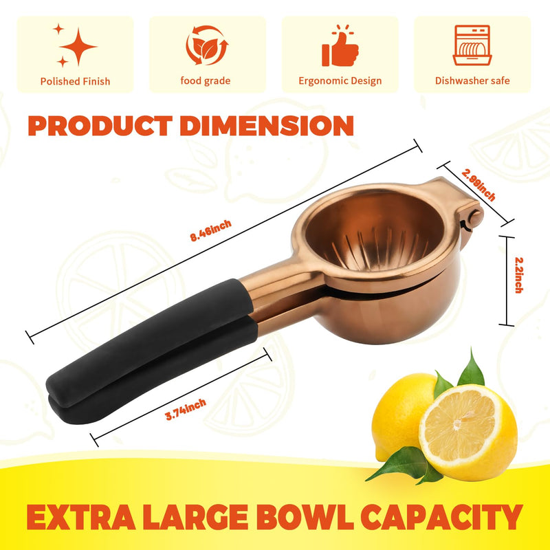 SHIKORI Lemon Squeezer, Large Heavy Duty Handhelp Juicer for Lemon, Stainless Steel Hand Press Citrus Juicer, Lime Squeezer Bar Tool, Manual Citrus Press (Rose Gold) Rose Gold