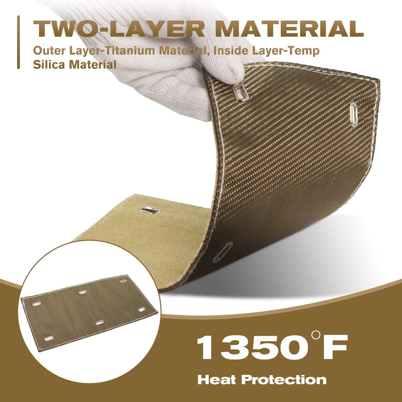 2 Set Titanium Pipe Shield 6" x 12", Exhaust Heat Shield for Motorcycle, Components, Hoses, Lines, and Electrical Wiring, Two-layer Exhaust Wrap Pipe Heat Shield Protection up to 1350°F 2 Sets