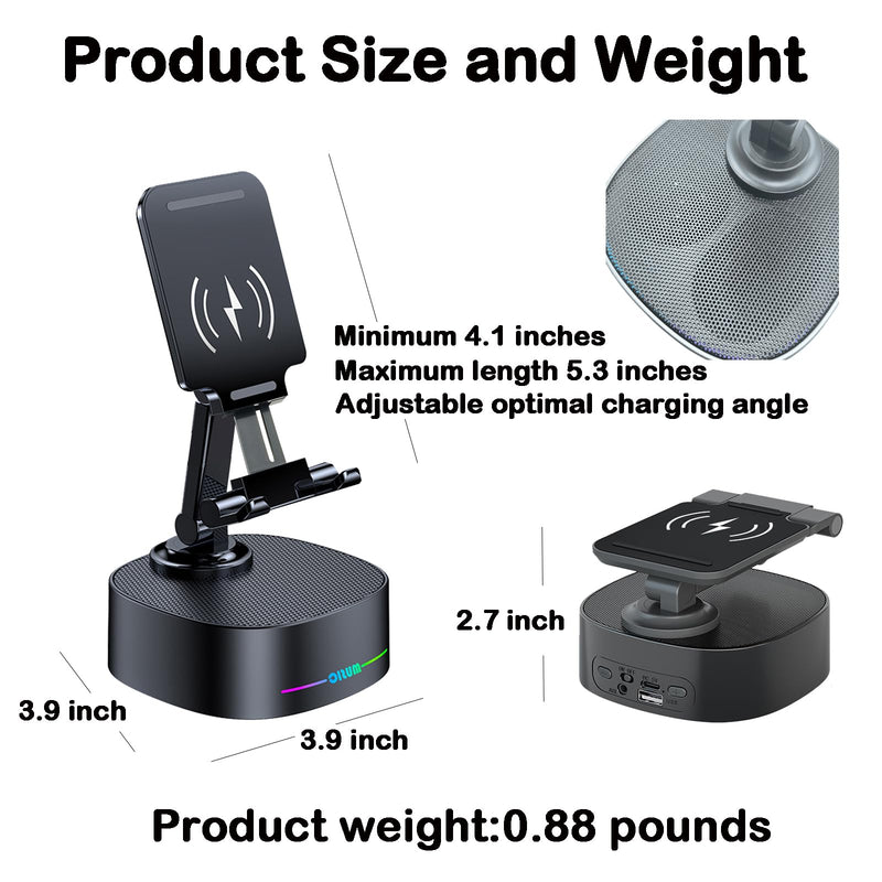 Bluetooth Speaker with Wireless Charging and Cell Phone Stand,Best Speaker Stand for iPhone/iPad/Samsung Galaxy,HD Surround Sound Perfect for Home and Outdoors,Creative Gift (Black) Black