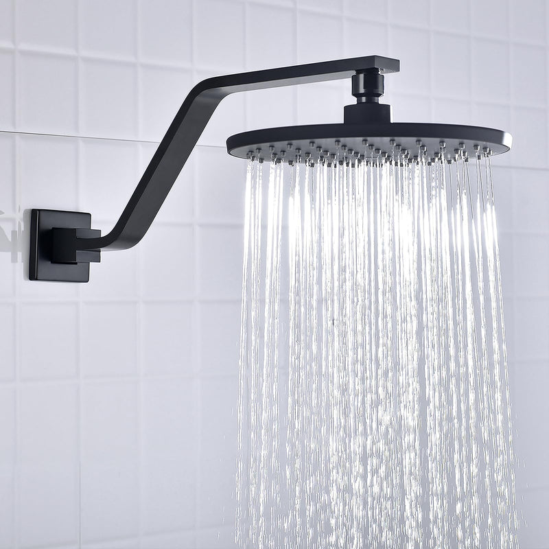 16 Inch S Shape Matte Black Shower Head Arm, Square Wall Mounted Shower Arm and Flange Included